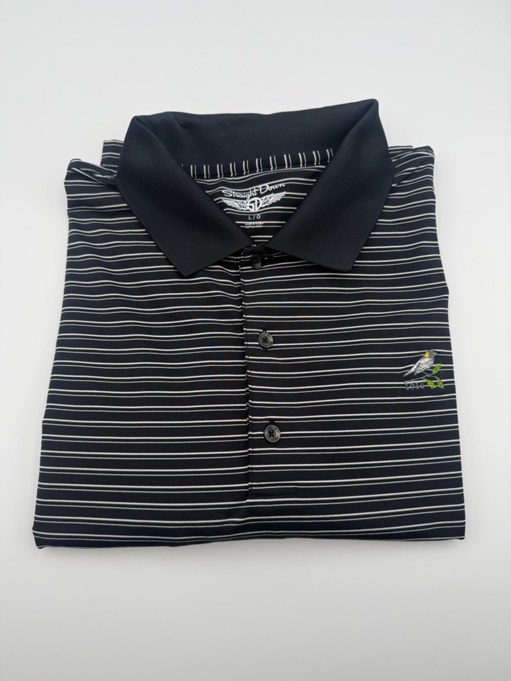 Straight down golf polo black grey white stripe size large golf course